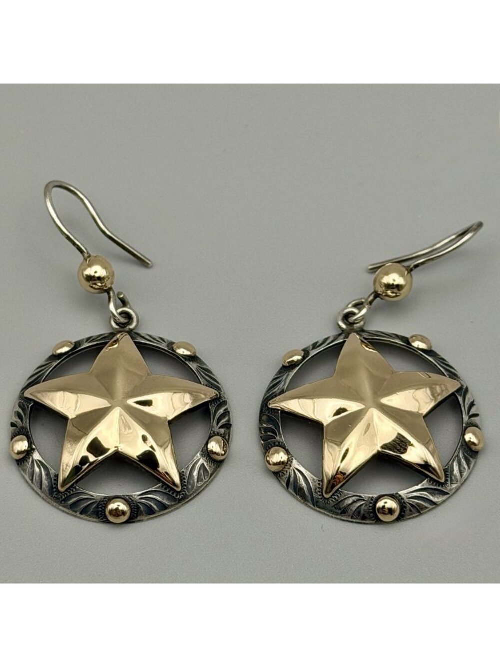 VOGT Lone Star Dangle Earrings Sterling Silver 14K Gold Fill Mexico Signed